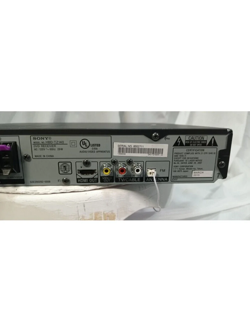 Sony HBD-TZ140 5.1ch Home Theater DVD Receiver HDMI 1080p